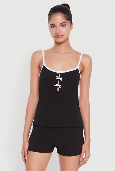 Womens Bow Keyhole Pajama Cami and Shorts,