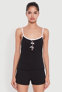 Womens Bow Keyhole Pajama Cami and Shorts, M