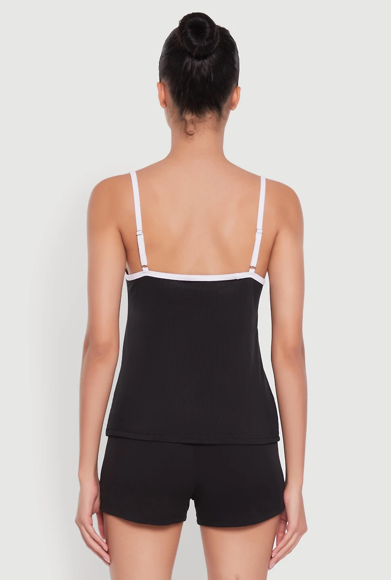Womens Bow Keyhole Pajama Cami and Shorts, M