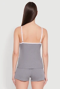 Womens Bow Keyhole Pajama Cami and Shorts, Grey, Size M