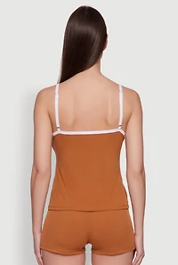 Womens Bow Keyhole Pajama Cami and Shorts, Brown, Size XL