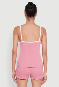 Womens Bow Keyhole Pajama Cami and Shorts, Pink, Size M
