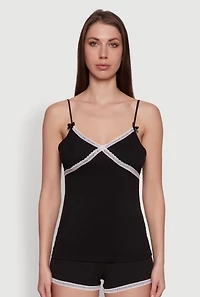 Rib Knit Lace Trim Pajama Set