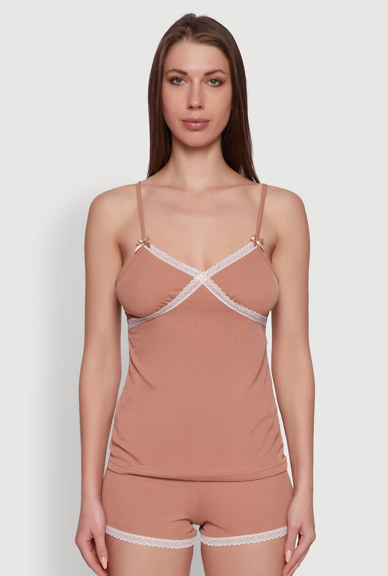 Rib Knit Lace Trim Pajama Set