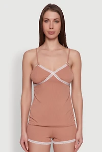 Rib Knit Lace Trim Pajama Set