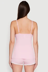 Womens Rib Knit Lace Trim Pajama Set, Pink, Size M