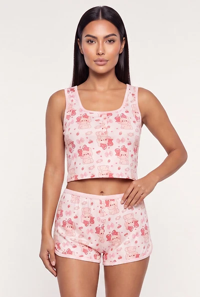 Soft Knit Sassy Graphic Cropped Pajama Tank Top and Shorts