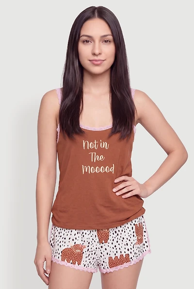 Not The Mooood Graphic Pajama Cami and Shorts