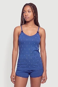 Ribbed Knit Faux Pearl Pajama Cami and Shorts