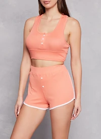 Ribbed Button Front Pajama Tank Top and Shorts