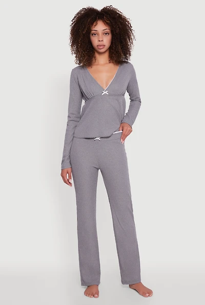 Waffle Knit Peplum Pajama Top and Pants Set