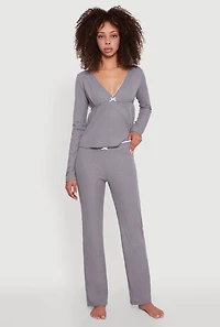 Waffle Knit Peplum Pajama Top and Pants Set