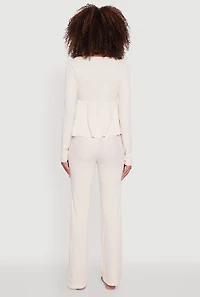 Womens Waffle Knit Peplum Pajama Top and Pants Set,