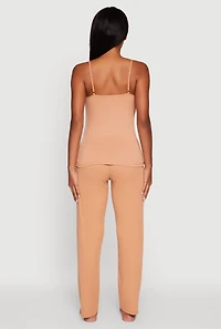 Rib Knit Lace Trim Pajama Cami and Pants Set