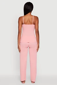 Womens Rib Knit Lace Trim Pajama Cami and Pants Set, M