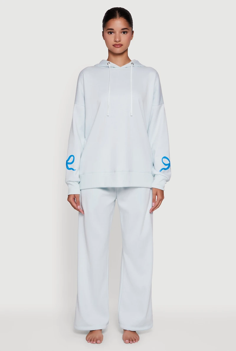 Bow Graphic Detail Pajama Fleece Hoodie and Pants