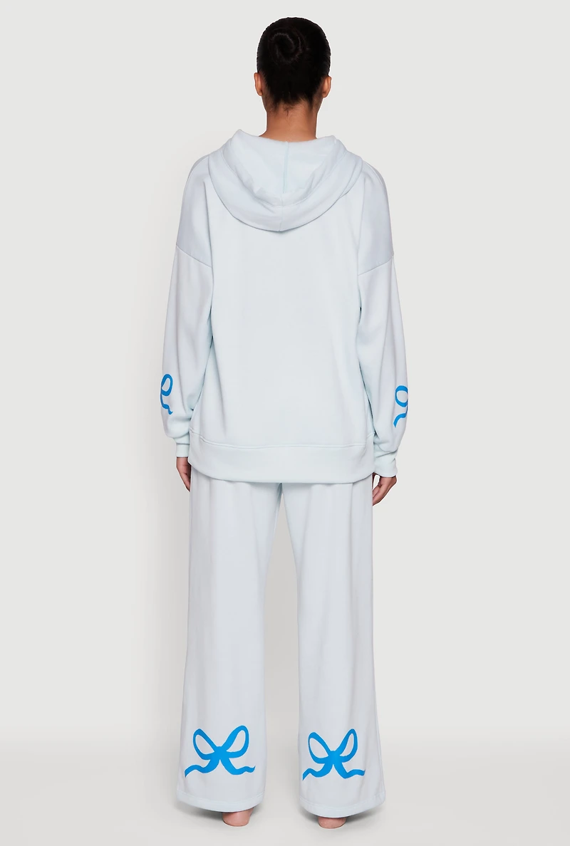 Bow Graphic Detail Pajama Fleece Hoodie and Pants