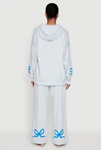 Bow Graphic Detail Pajama Fleece Hoodie and Pants
