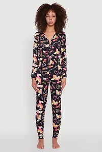 Womens Be Loved Heart Print Pajama Onesie, Multi, Size M
