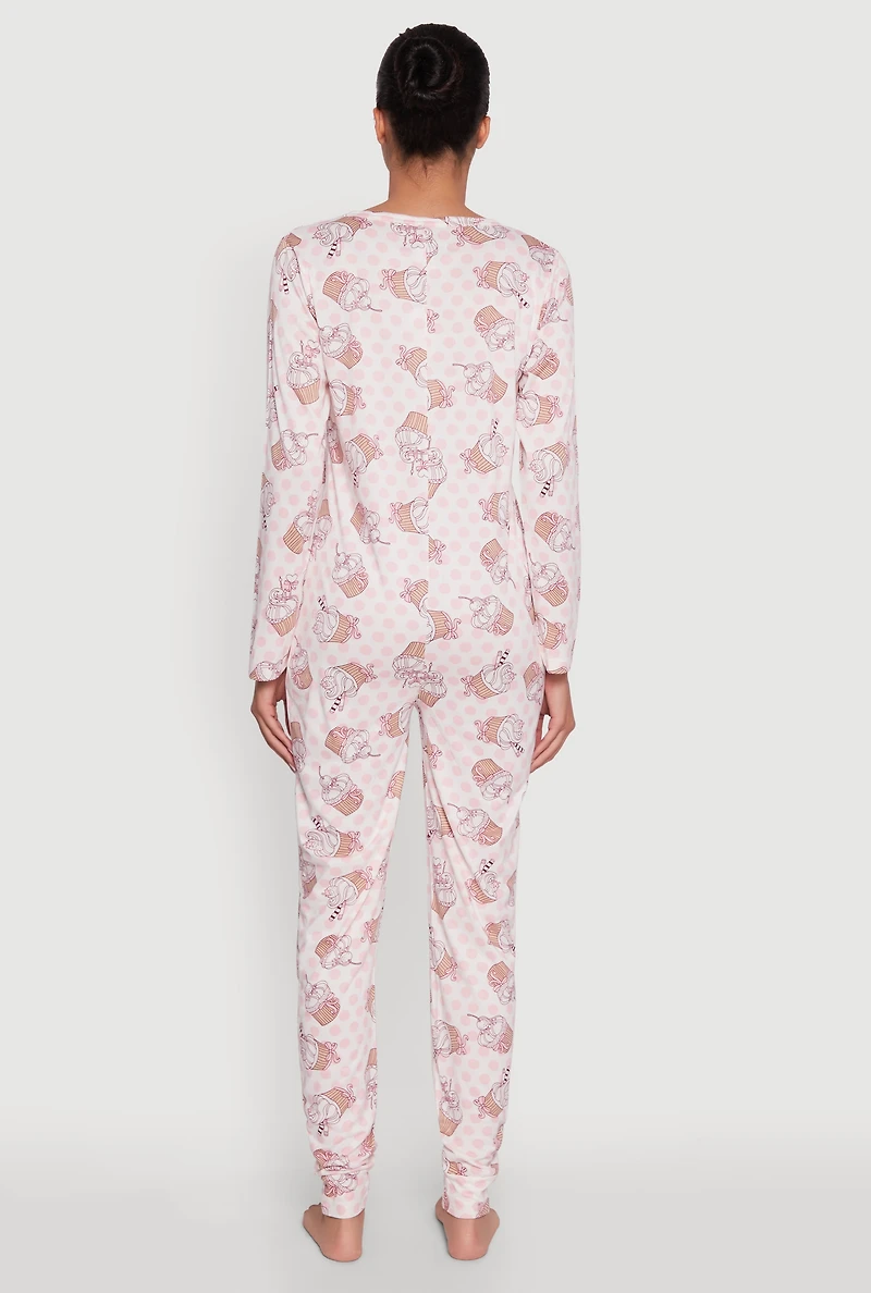 Polka Dot Cupcake Print Pajama Onesie