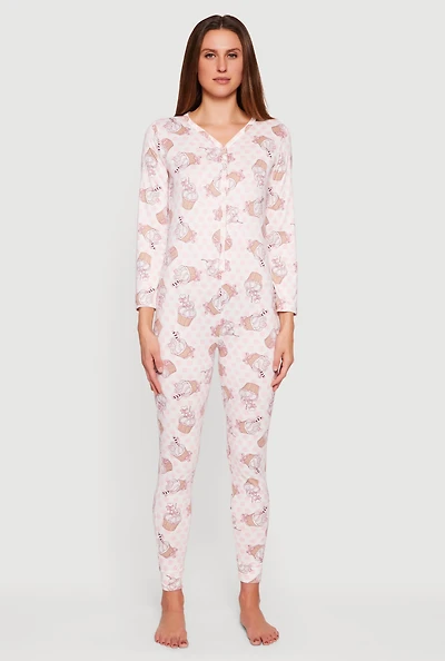Womens Polka Dot Cupcake Print Pajama Onesie, Pink, Size L