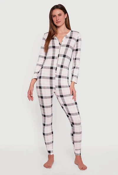 Womens Plaid Print Pajamas Onesie, Multi, Size M