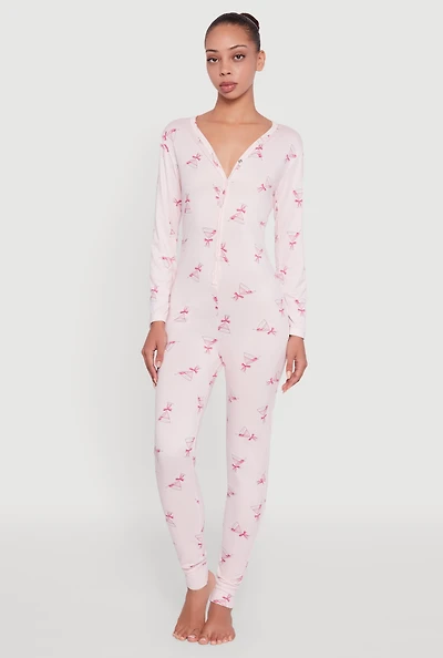 Womens Martini Graphic Pajama Onesie, Pink, Size M