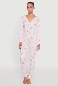 Womens Martini Graphic Pajama Onesie, Pink, Size L