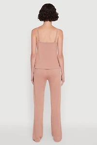 Womens Contrast Trim Lace Detail Pajama Cami and Lounge Pants,