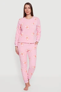 Sherpa Bow Print Pajama Top and Pants