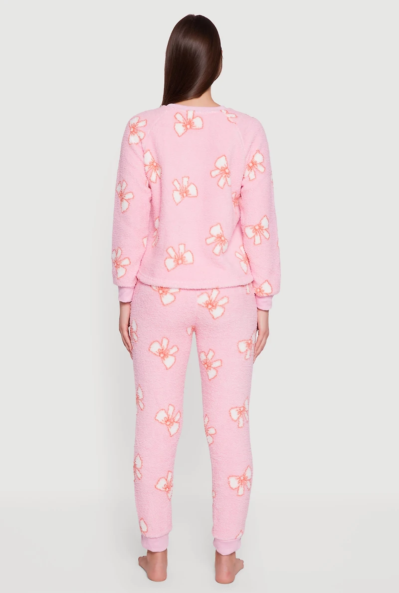 Sherpa Bow Print Pajama Top and Pants