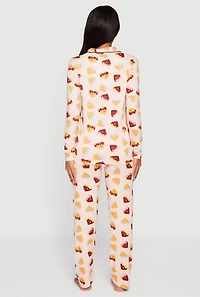 Waffle Heart Patterned Pajama Top and Lounge Pants