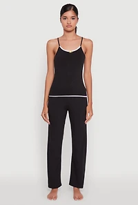 Womens Contrast Trim Pajama Cami and Pants, Black,