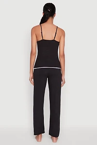 Womens Contrast Trim Pajama Cami and Pants, Black,