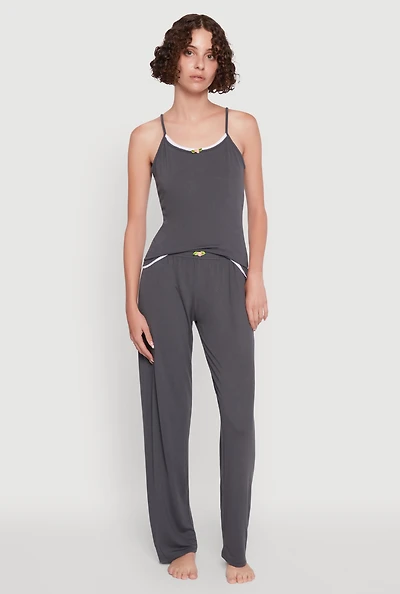 Womens Contrast Trim Pajama Cami and Pants,