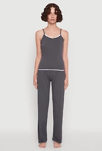 Womens Contrast Trim Pajama Cami and Pants, Grey, Size XL
