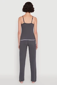 Womens Contrast Trim Pajama Cami and Pants, Grey, Size XL