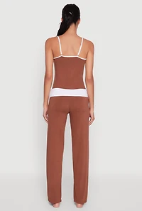 Womens Contrast Trim Pajama Cami and Fold Over Pants Set,