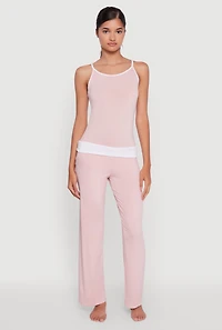 Contrast Trim Pajama Cami and Fold Over Pants Set