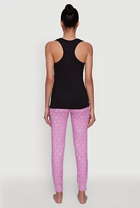 Womens Selfie Queen Graphic Racerback Pajama Top and Pants Set, Purple, Size M