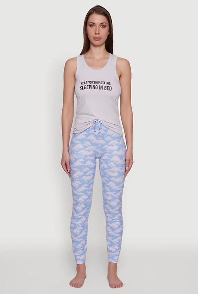 Womens Sleeping In Bed Racerback Pajama Top and Pants Set, Multi, Size M