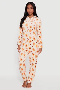 Plush Teddy Bear Print Hooded Pajama Onesie