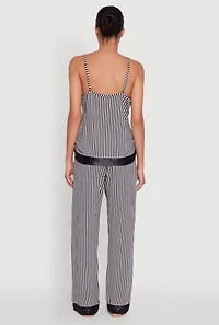 Womens Striped Contrast Satin Trim Pajama Cami and Pants Set, Multi, Size M