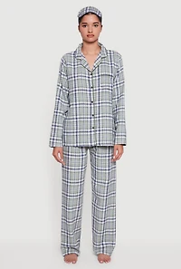 Plaid Button Front Flannel Pajama Gift Set with Mask