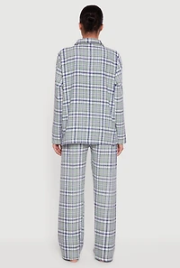 Plaid Button Front Flannel Pajama Gift Set with Mask