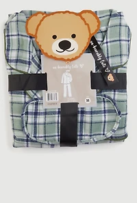 Plaid Button Front Flannel Pajama Gift Set with Mask