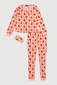 Waffle Knit Thermal Teddy Bear Pajama Gift Set