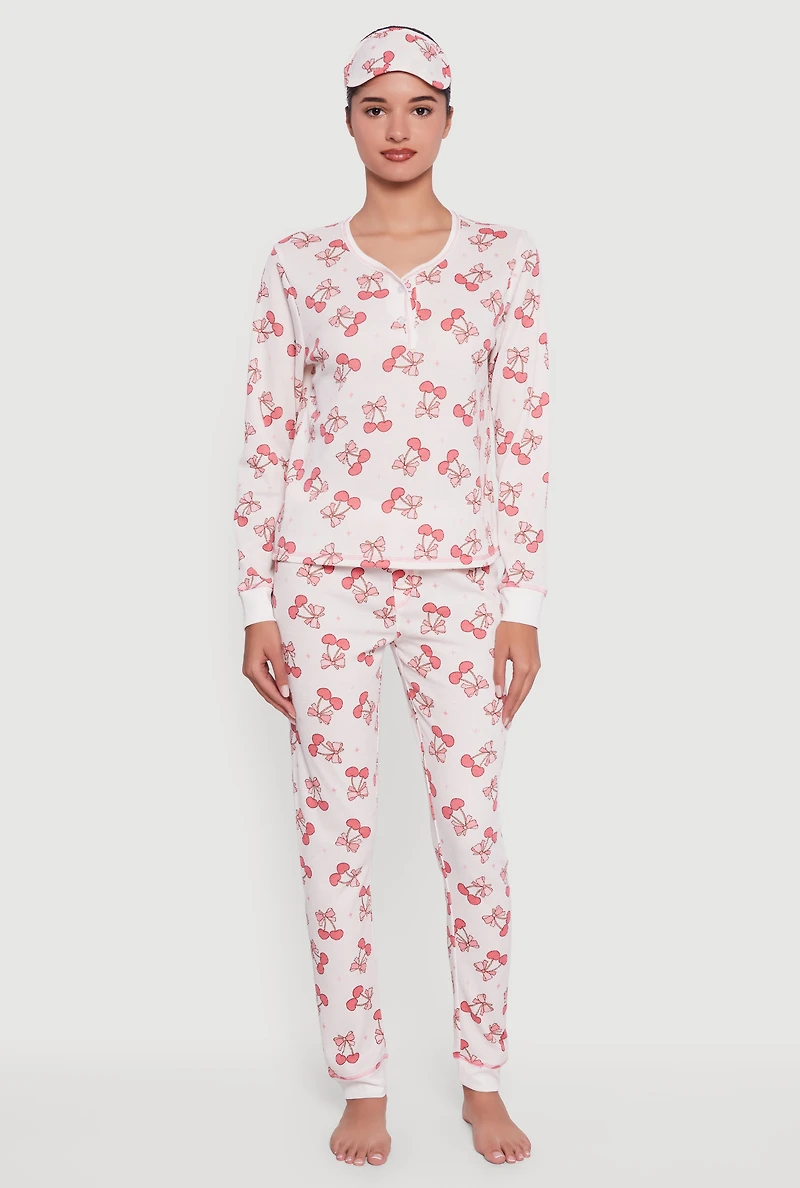 Cherry Bow Graphic Waffle Knit Thermal Pajama Gift Set