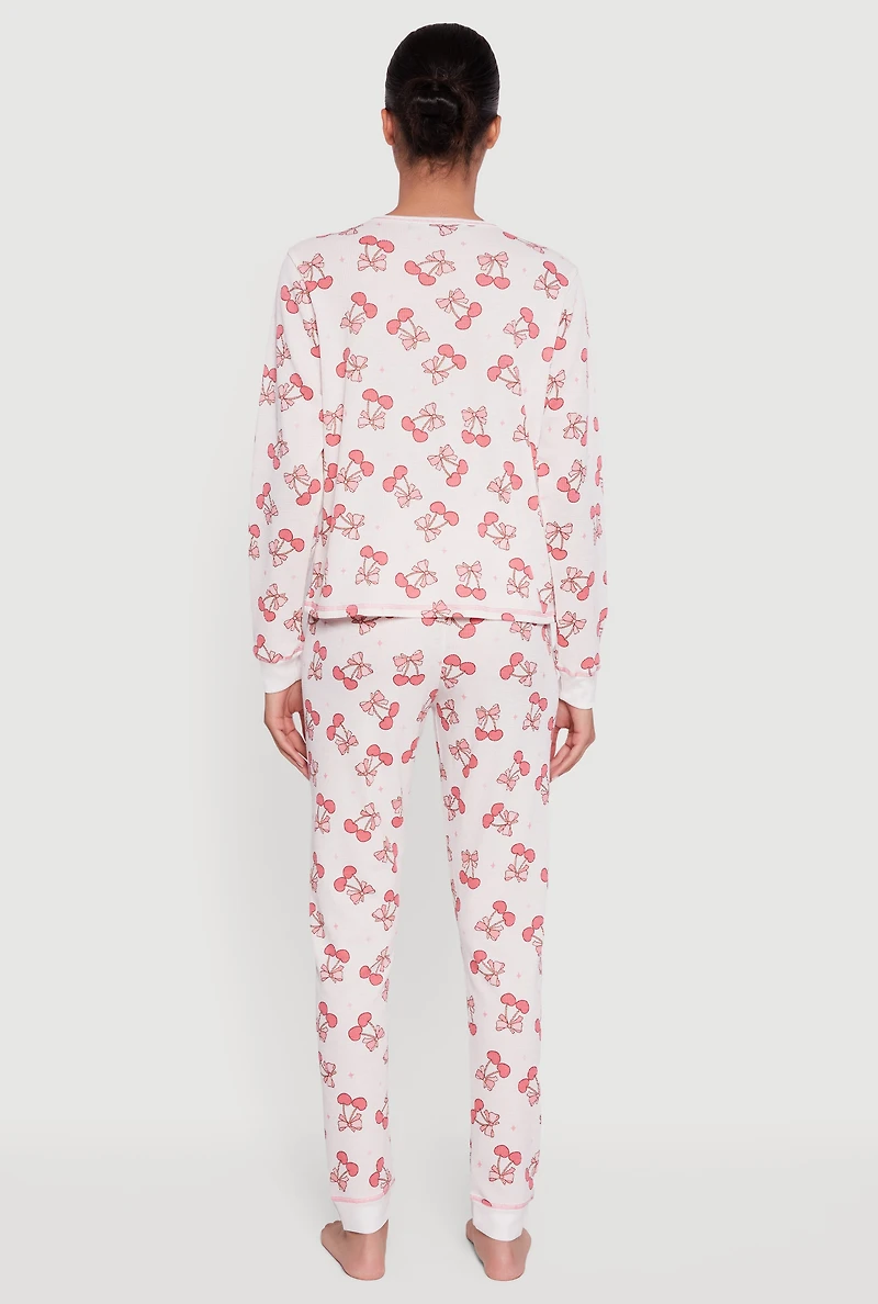 Cherry Bow Graphic Waffle Knit Thermal Pajama Gift Set
