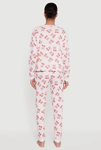 Cherry Bow Graphic Waffle Knit Thermal Pajama Gift Set